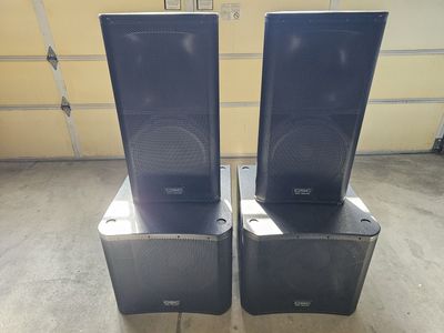 (2) QSC KW 152 Two Way Active Speakers and (2) QSC KW 181 Subwoofers -- Sound reinforcement speakers & subwoofers Package