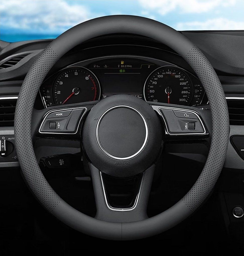 Tesla Model Y/3 Perforated Leather Steering Wheel Cover - 14-14 1/4" Diameter, Non-Slip, Ultra-Thin