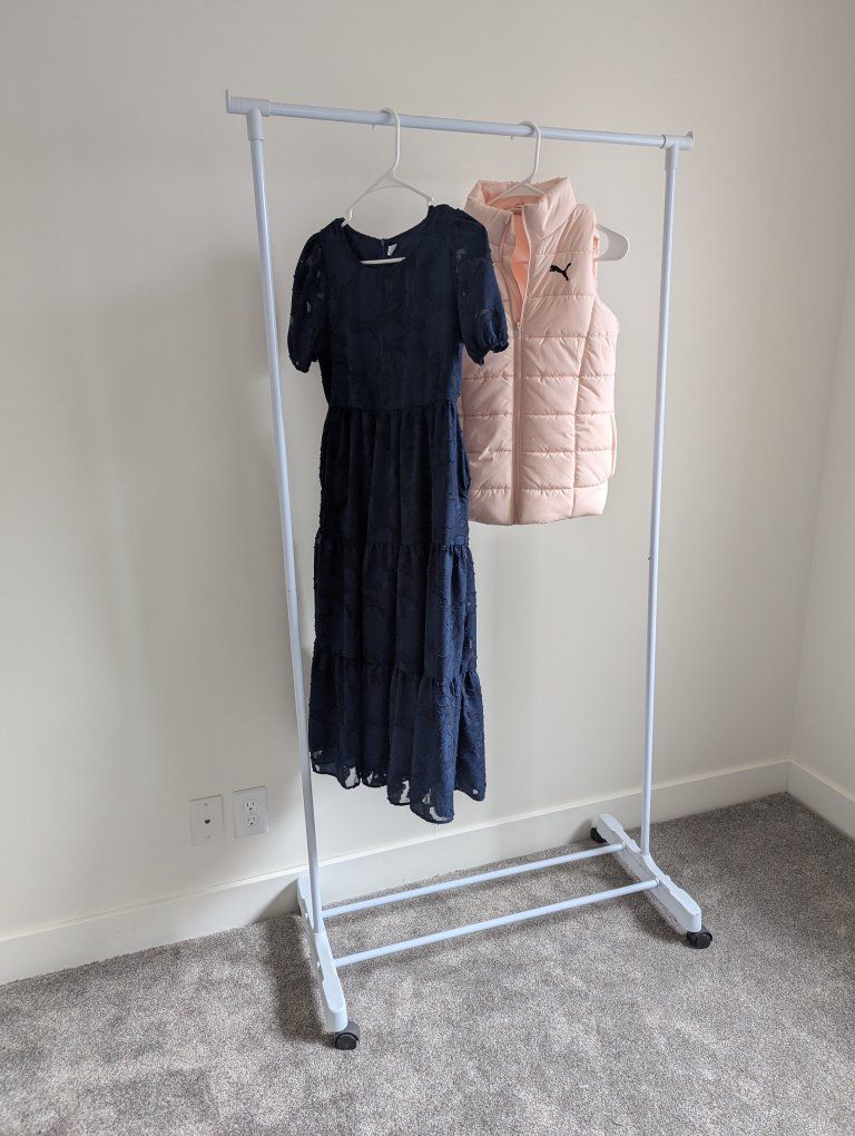 White Metal Rolling Garment Rack