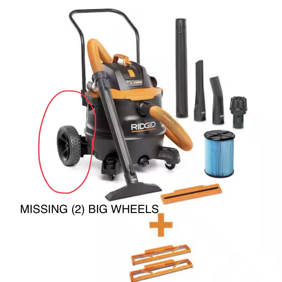 RIDGID 16 Gal. 7.0 Peak HP NXT Power Shop Vacuum HD1900 Wet Dry Vac with Cart, Pro Hose, Bristle Shoe Kit and Accessories