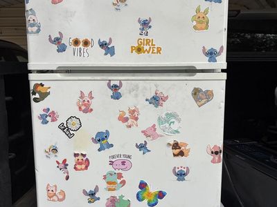 GE Compact Refrigerator with Sticker Decals