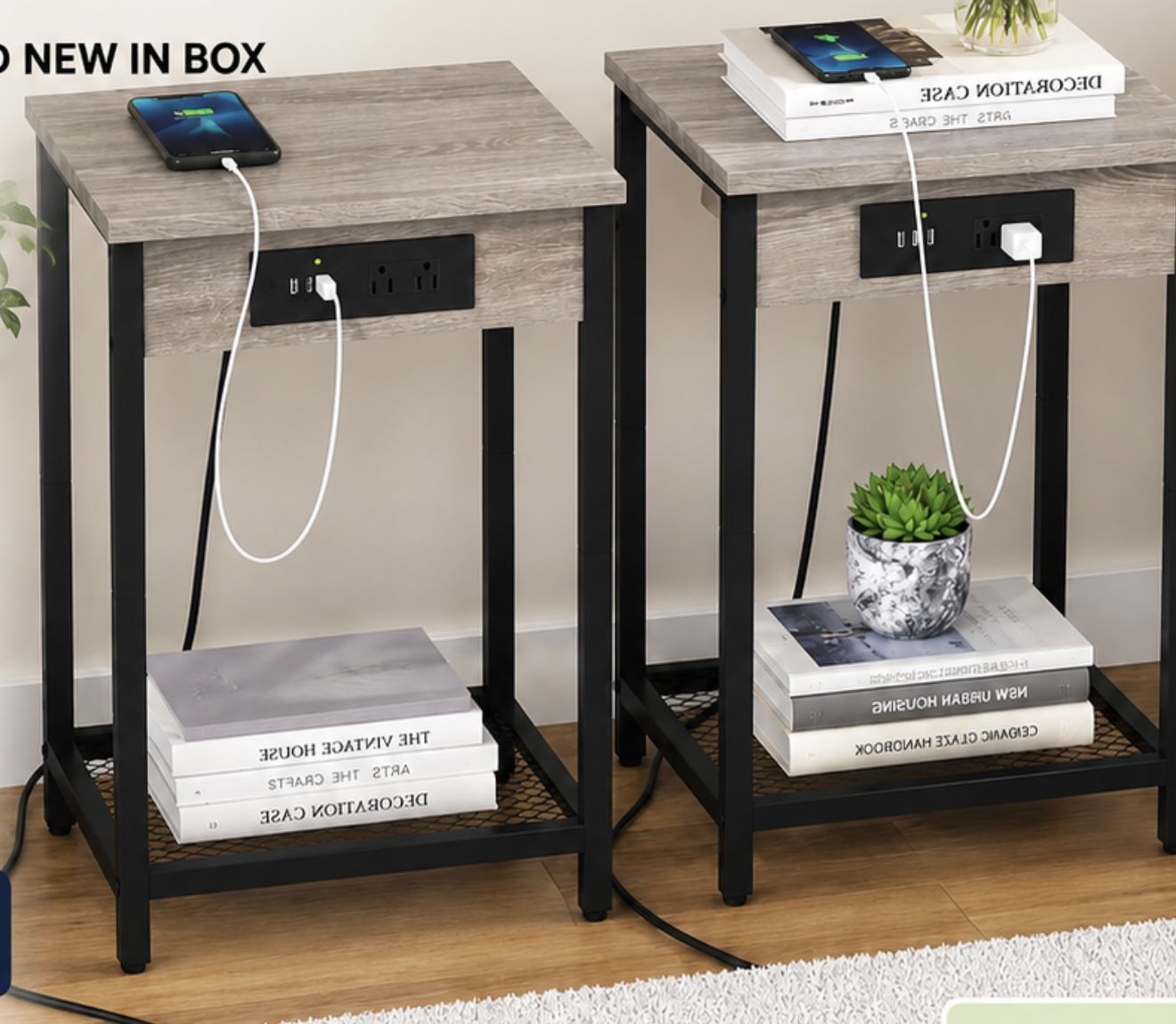 End Tables with Built-In Charging Station (Set of 2)