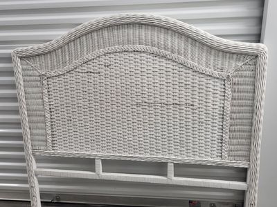 White Wicker full Size Headboard - Arched Top, Coastal/Farmhouse Style