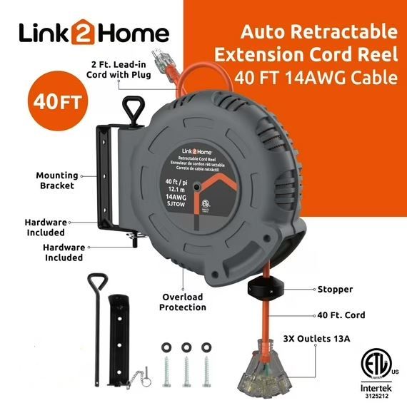 Link2Home 40' Retractable Cord Reel 1806408 #104586