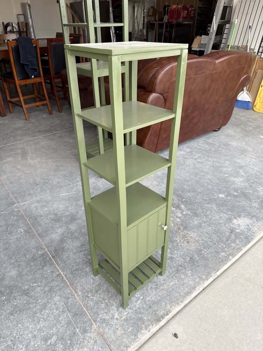 2 Green Wood Shelf units / Plant Stands
