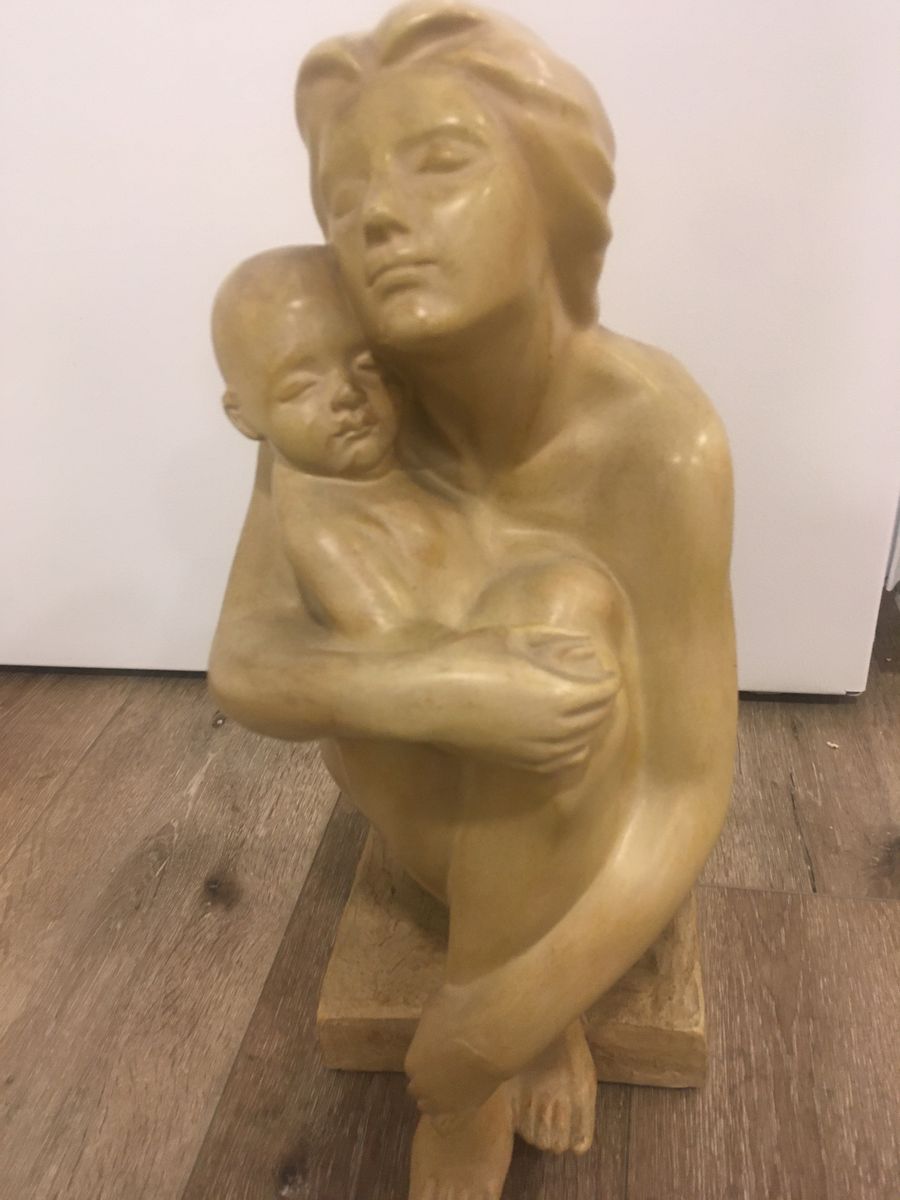 Vintage Mother and Child Carved Style Statue Figurine Decor