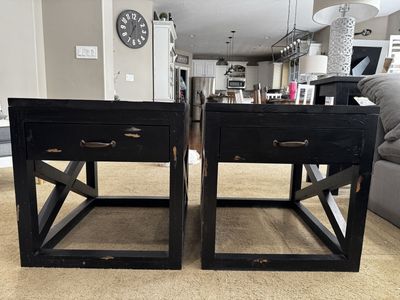 Set of 2 Black Farmhouse End Tables with Drawers and X-Frame Base