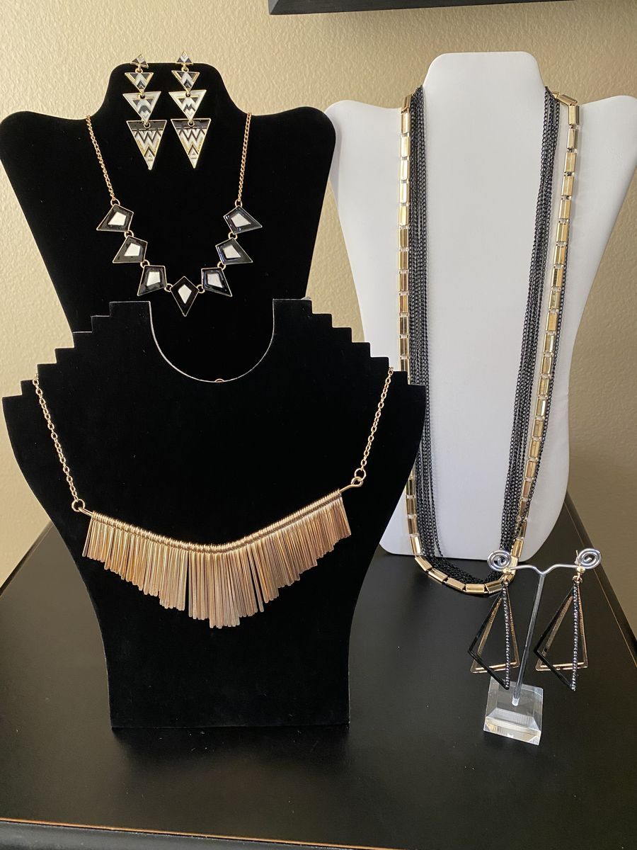 NEW! Choose From 3 Necklaces, 2 Pairs Earrings - Gold, Black, & White, Geometric, Layered Styles $8-$24