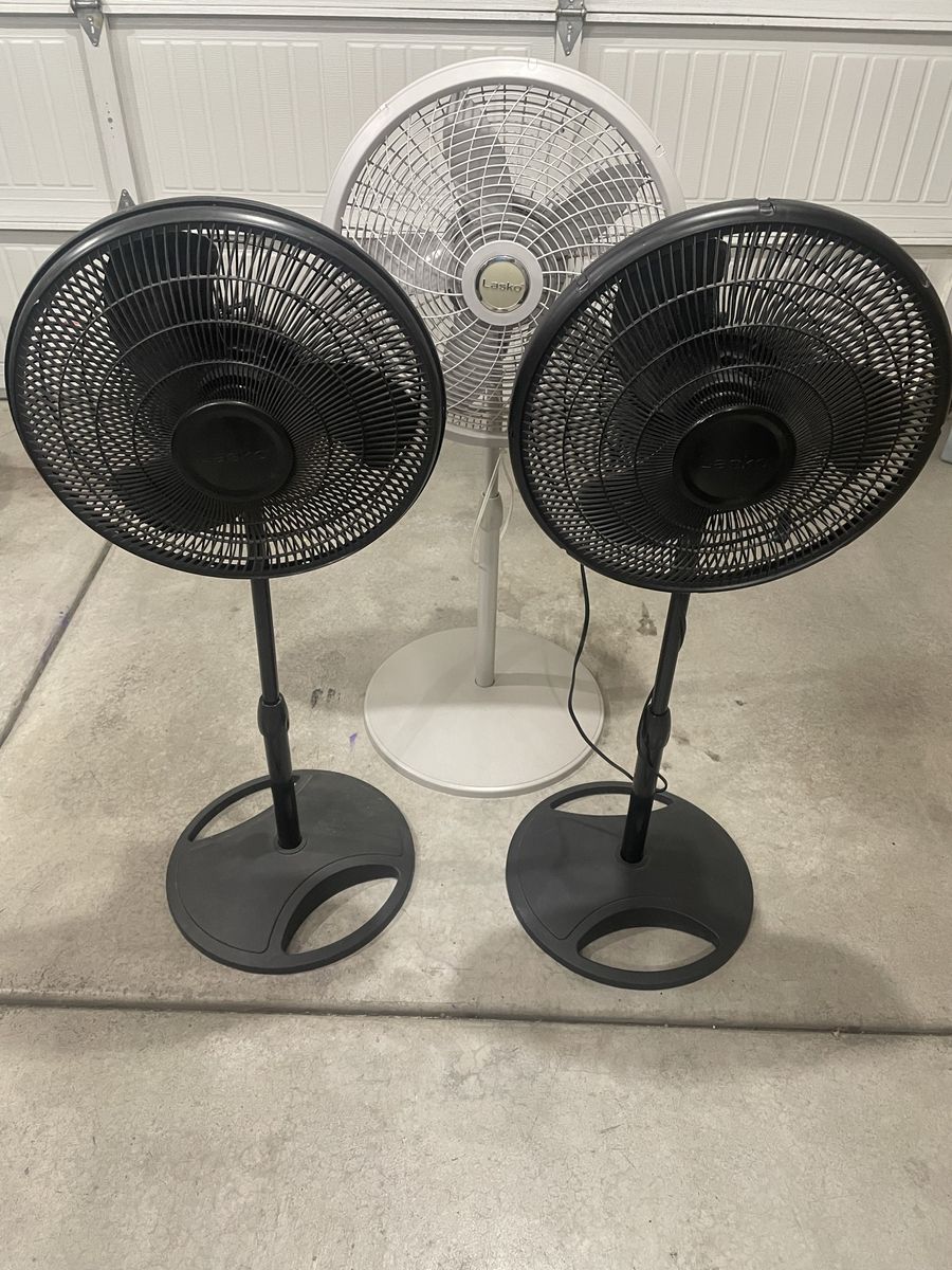 All 3 for $25.00 Lasko Pedestal Fans - 2 Black, 1 White - Oscillating Stand Fans