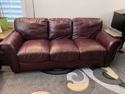 Excellent Burgundy Real Leather Sofa 80" x 35" width only 5-6 yrs old light use