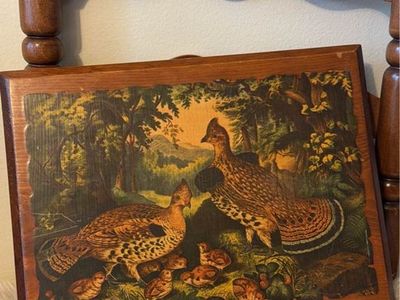 Vintage Currier & Ives "The Happy Family" Wood Plaque Wall Art - grouse Scene