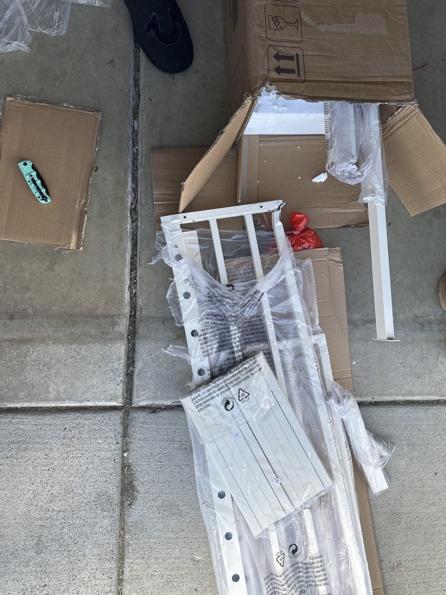 Unassembled White Metal Frame loft Bed - New in Packaging (damaged from warehouse)