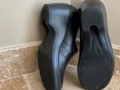 Dansko Black Leather Pleated Slip-On Clogs Wedge Comfort Shoes Eur 37