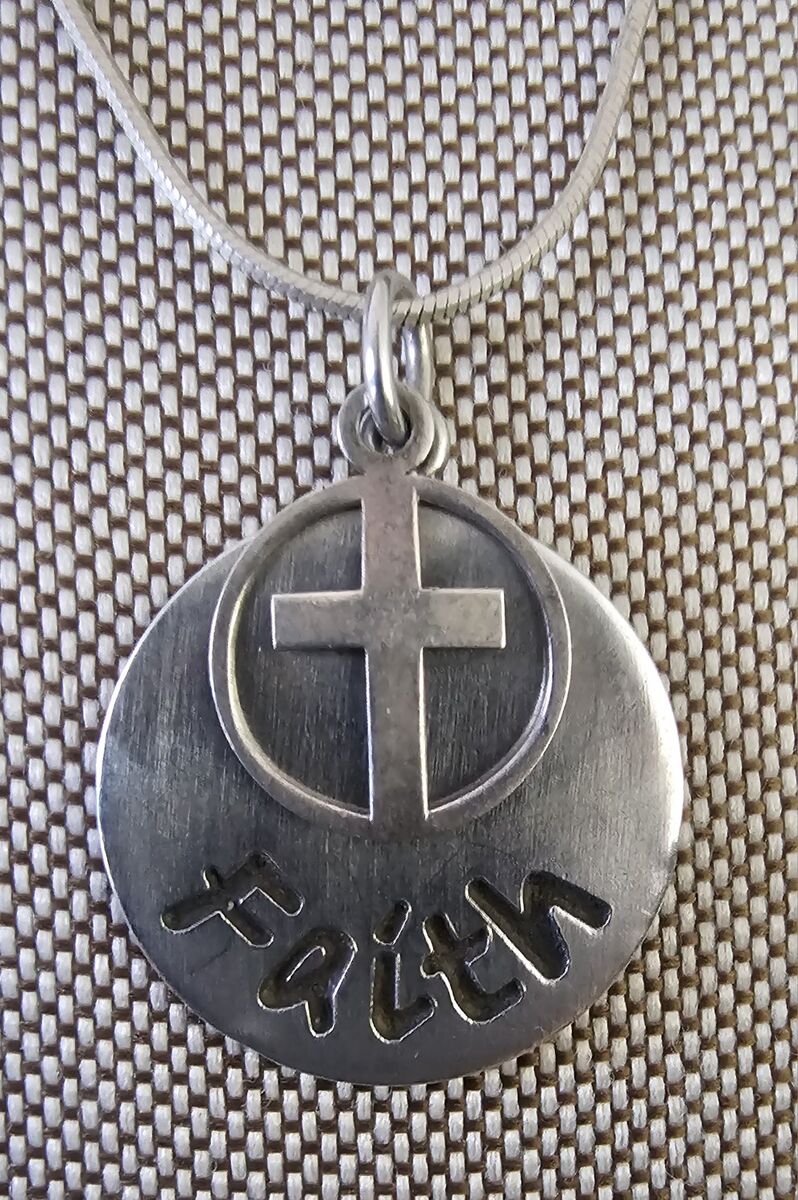 Vntg Ster Silver 925 FAITH & CROSS DUO