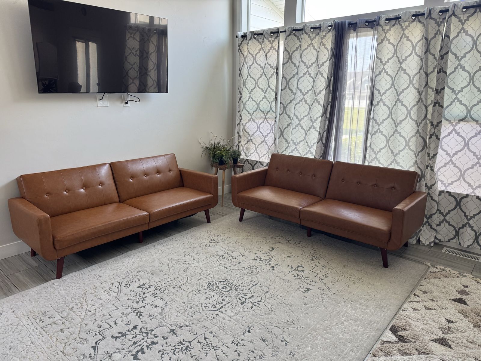 Set of 2 Nola Modern Futon, Camel Faux Leather
