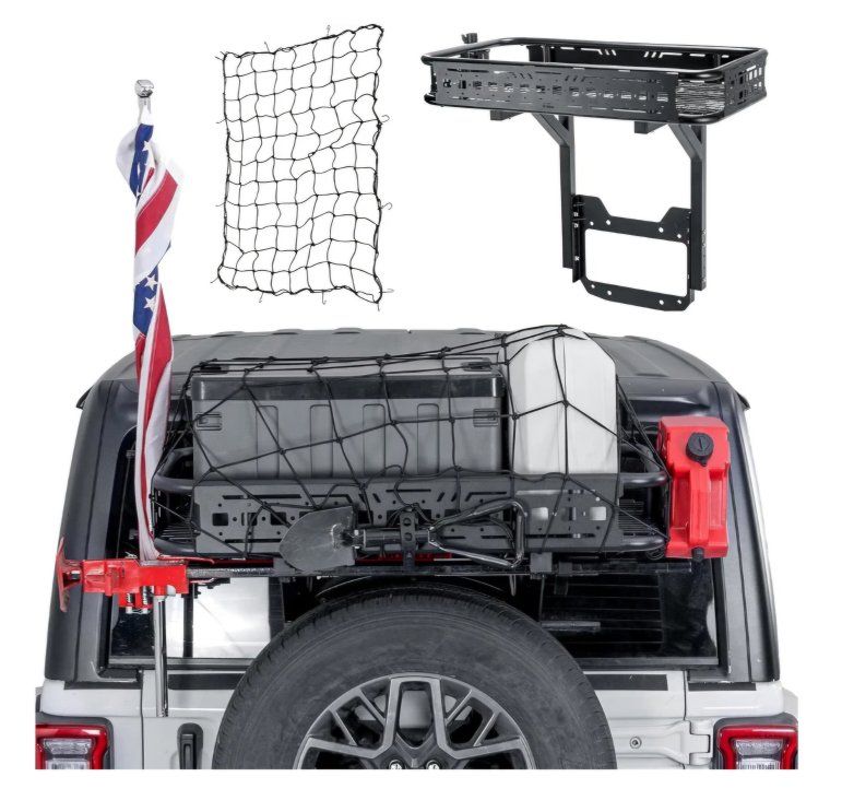 JOYTUTUS Rear Cargo Basket on OE Tailgate for 2018-2026 Wrangler JL & JLU | Heavy Duty 440LBS Capacity | Adjustable Multi-Functi