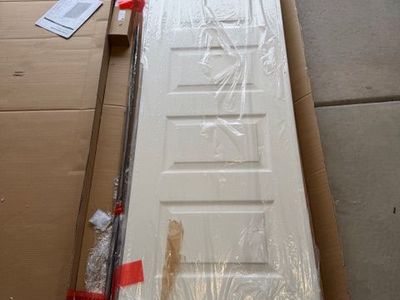 48" x 84" 5-lite sliding white paneled barn door closet