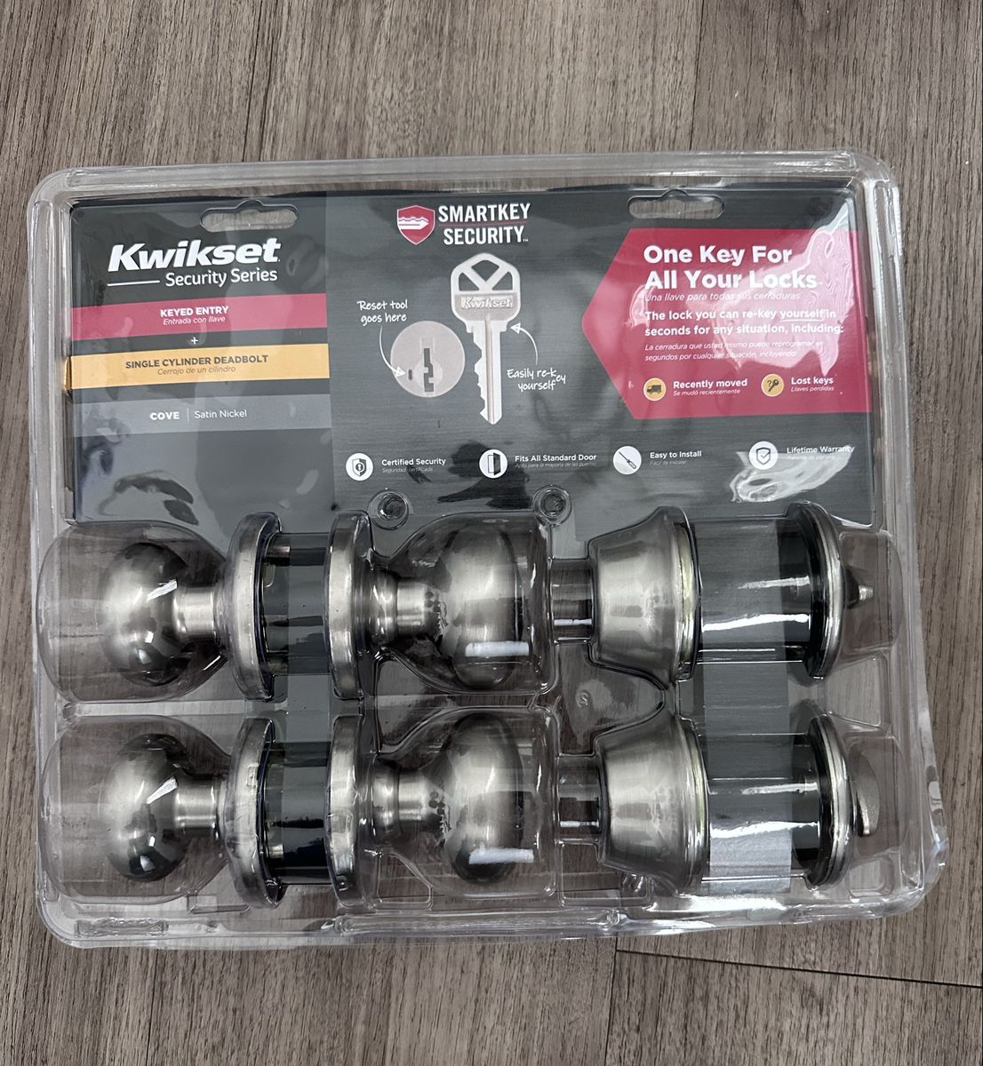 Kwikset Security Series Cove Single Cylinder Deadbolt & Entry Knobs - Satin Nickel, SmartKey
