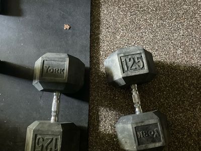 York Rubber Hex Dumbbells 125 lbs Pair db