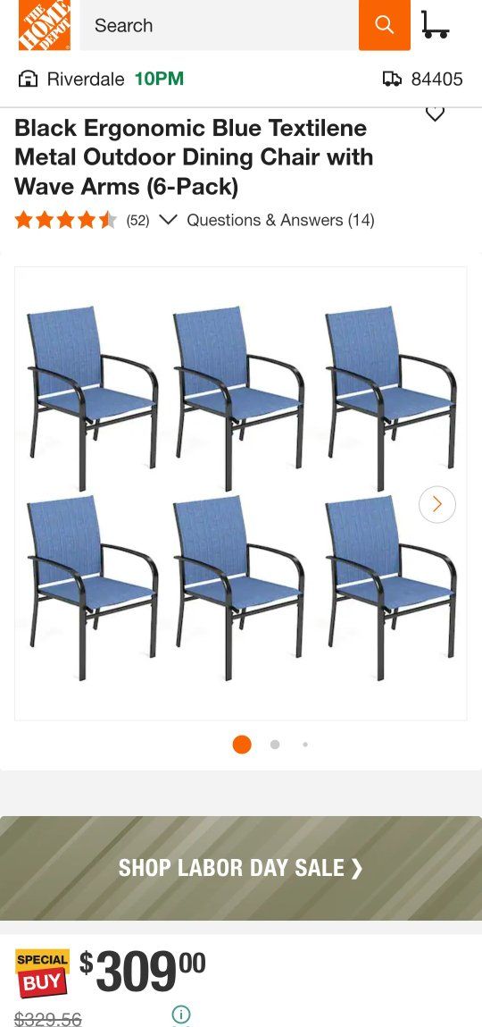 NEW- Blue Textilene Metal Outdoor Dining Chair (6-Pack)