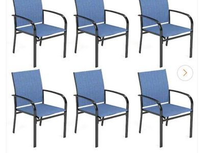 NEW- Blue Textilene Metal Outdoor Dining Chair (6-Pack)