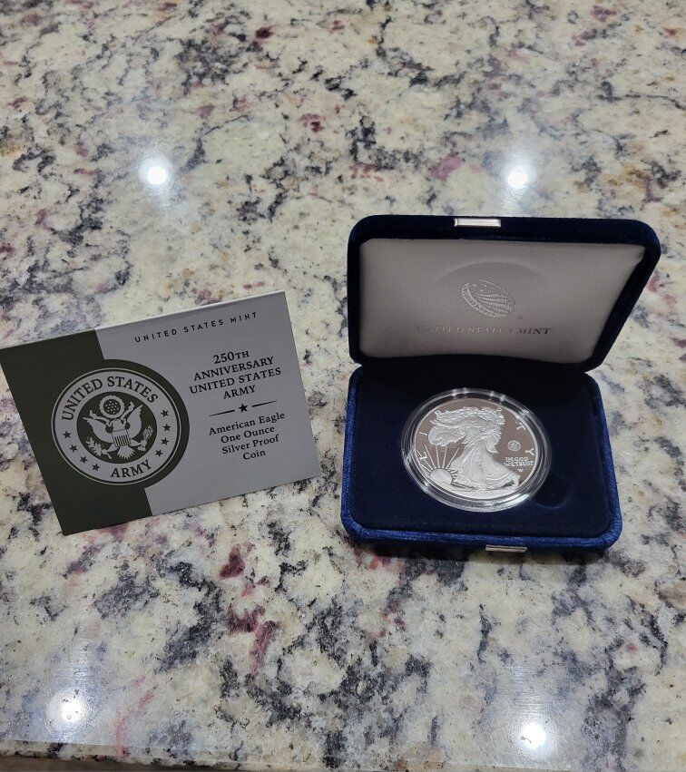 W- 2025 American Silver Eagle 250th Army Anniversa