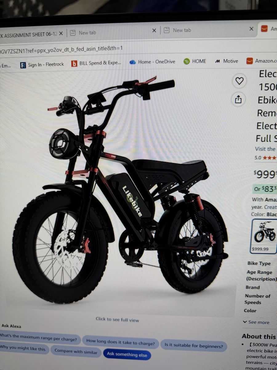 Likebike 20x4 All-Terrain Fat Tire Electric Bike, 48V 33Ah Removable Battery, Full Suspension