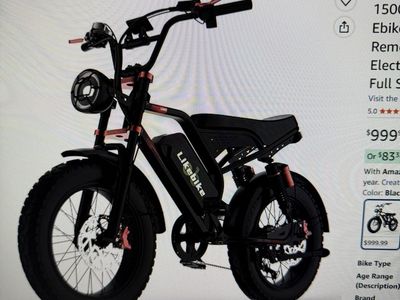 Likebike 20x4 All-Terrain Fat Tire Electric Bike, 48V 33Ah Removable Battery, Full Suspension