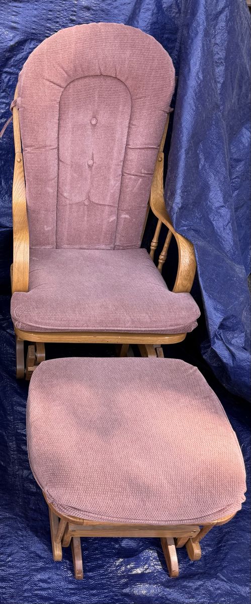 Wood Glider Rocker & Ottoman Set - Pink Cushions