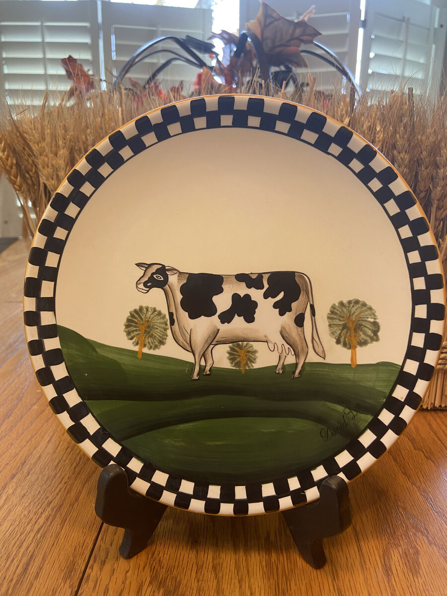 Vintage 8” Hand Painted, On the Farm, Decorative Holstein Cow Plate