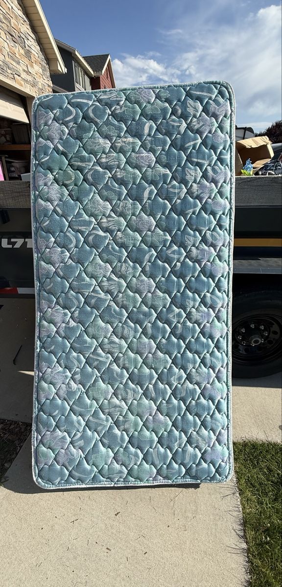 Twin Mattress - Standard Size, Quilted Top, Blue/Green Floral Pattern