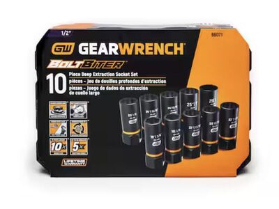 GEARWRENCH Bolt Biter 1/2 in. Drive SAE/Metric Deep Extraction Socket Set (10-Piece)