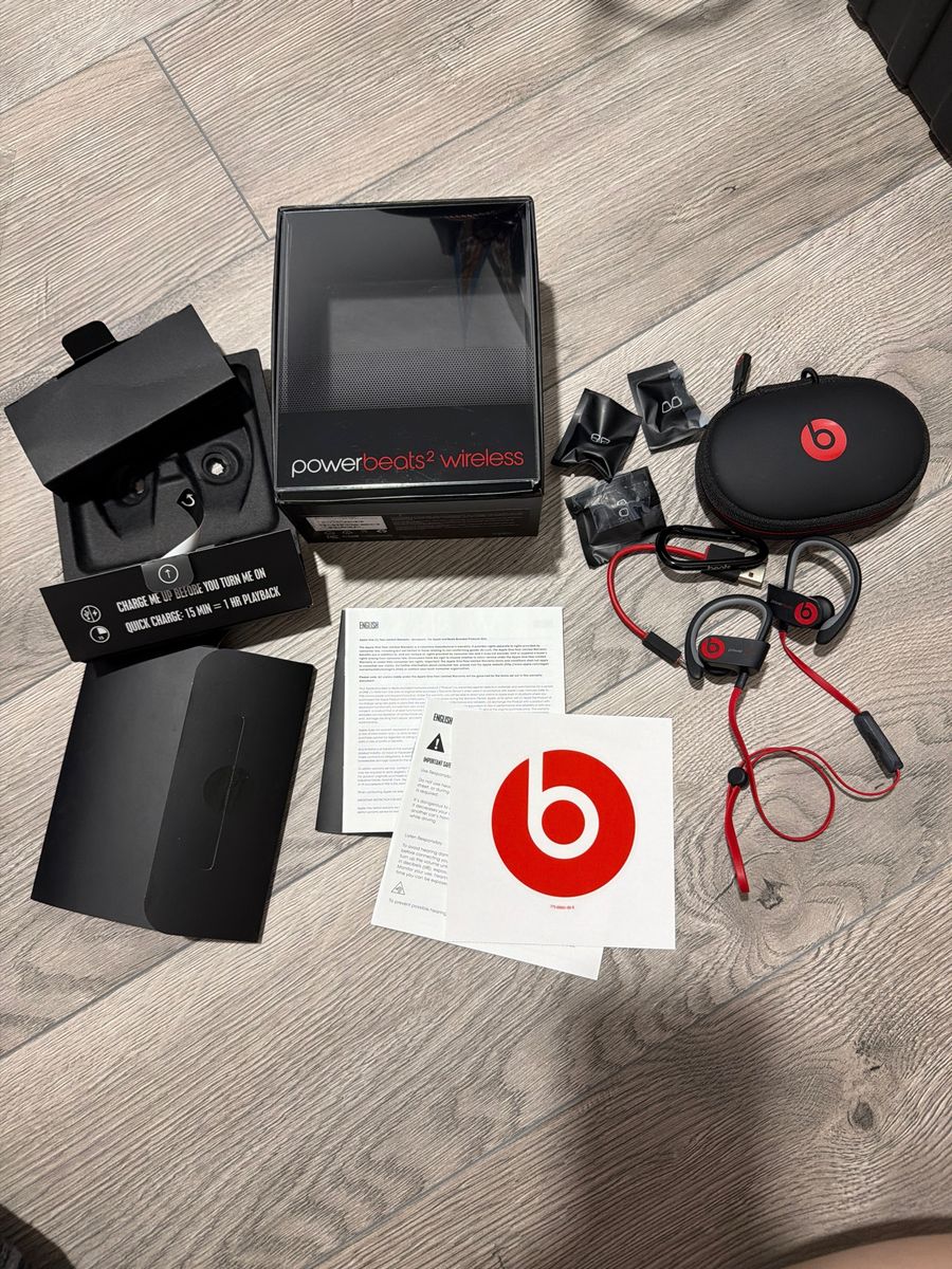 Beats Powerbeats2 Wireless In-Ear Headphones - Red/Black with Case & Accessories