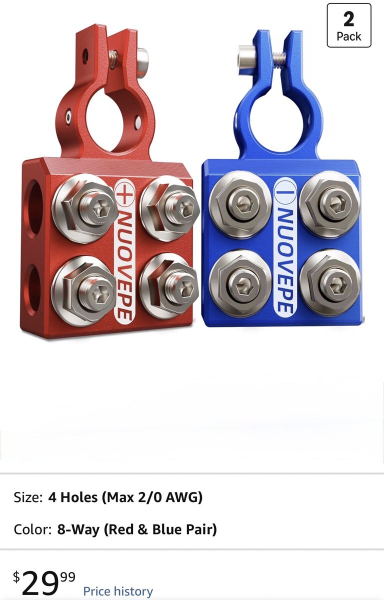NEW Nuovepe 8-Way Car Battery Terminal Connectors Billet Aluminum Pair Red & Blue