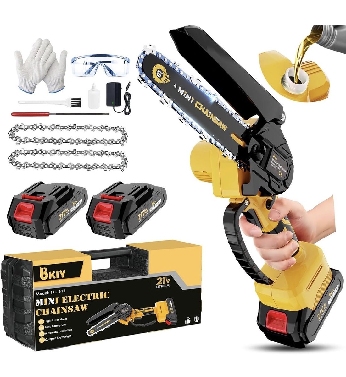 Mini chainsaw cordless 6 inch 21V battery