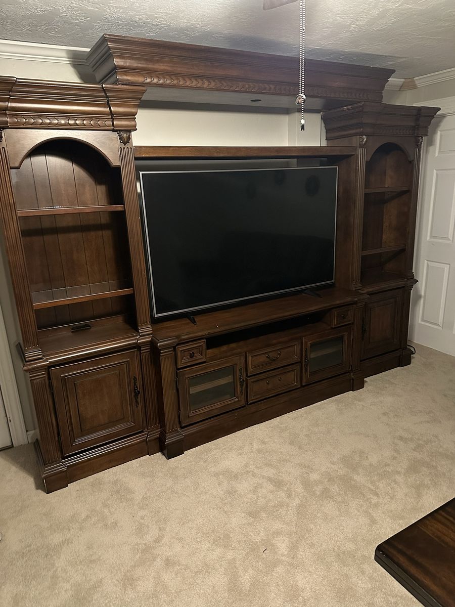 Large Wooden Entertainment Center w/LG 65 inch led tv - Classic Design