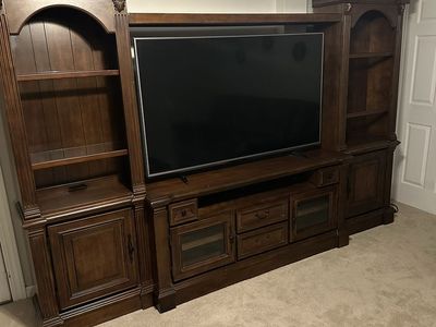 Large Wooden Entertainment Center w/LG 65 inch led tv - Classic Design