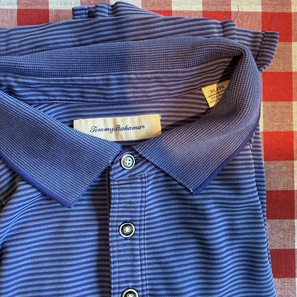 Tommy Bahama Men's XL/TG Royal Blue Striped Short Sleeve Polo Shirt - Excellent Condition