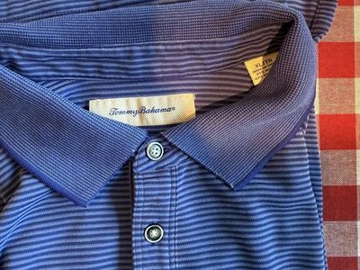Tommy Bahama Men's XL/TG Royal Blue Striped Short Sleeve Polo Shirt - Excellent Condition