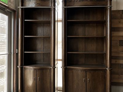 Custom Solid Wood Display Cabinets / Bookcases – 8–9 Ft Tall – Matching Pair
