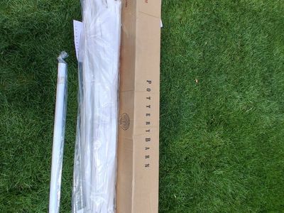 Pottery Barn 9ft. Round Market Umbrella Aluminum White Pole Natural Sunbrella.