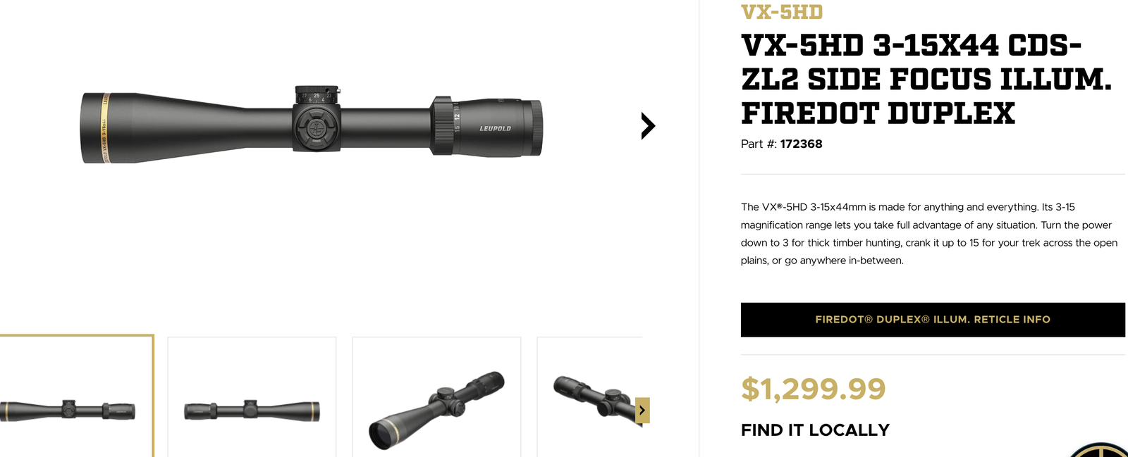 Leupold VX-5HD 3-15x44 CDS-ZL2 Side Focus Illum. FireDot Duplex
