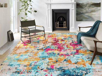 NEW 6x9 Modern Contemporary Abstract Area Rug-Vibrant Teal, Orange & Magenta