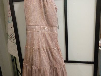 Metallic Rose Gold Halter Tiered Cocktail Dress Medium