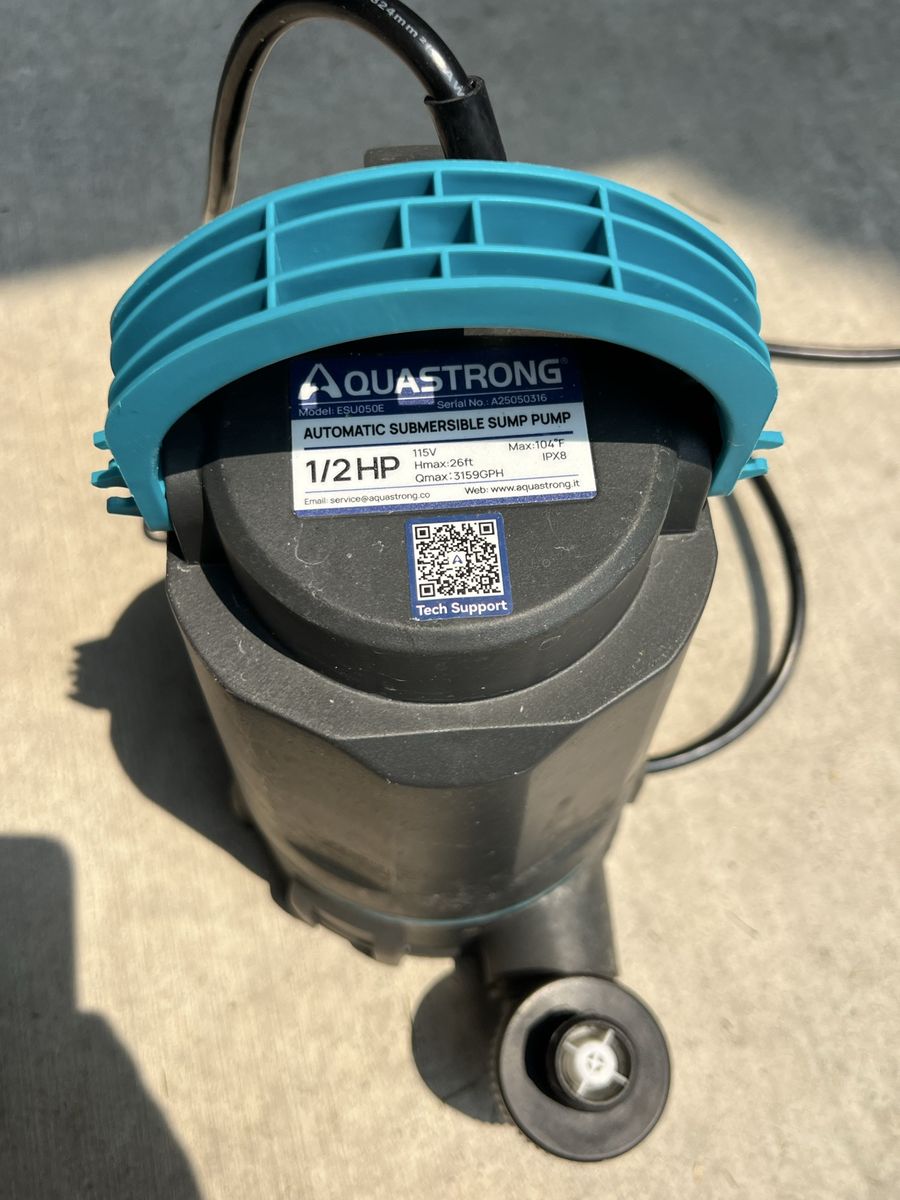 Aquastrong ESU050E 1/2 HP Automatic Submersible Sump Pump - Max 1041 GPH, IPX8