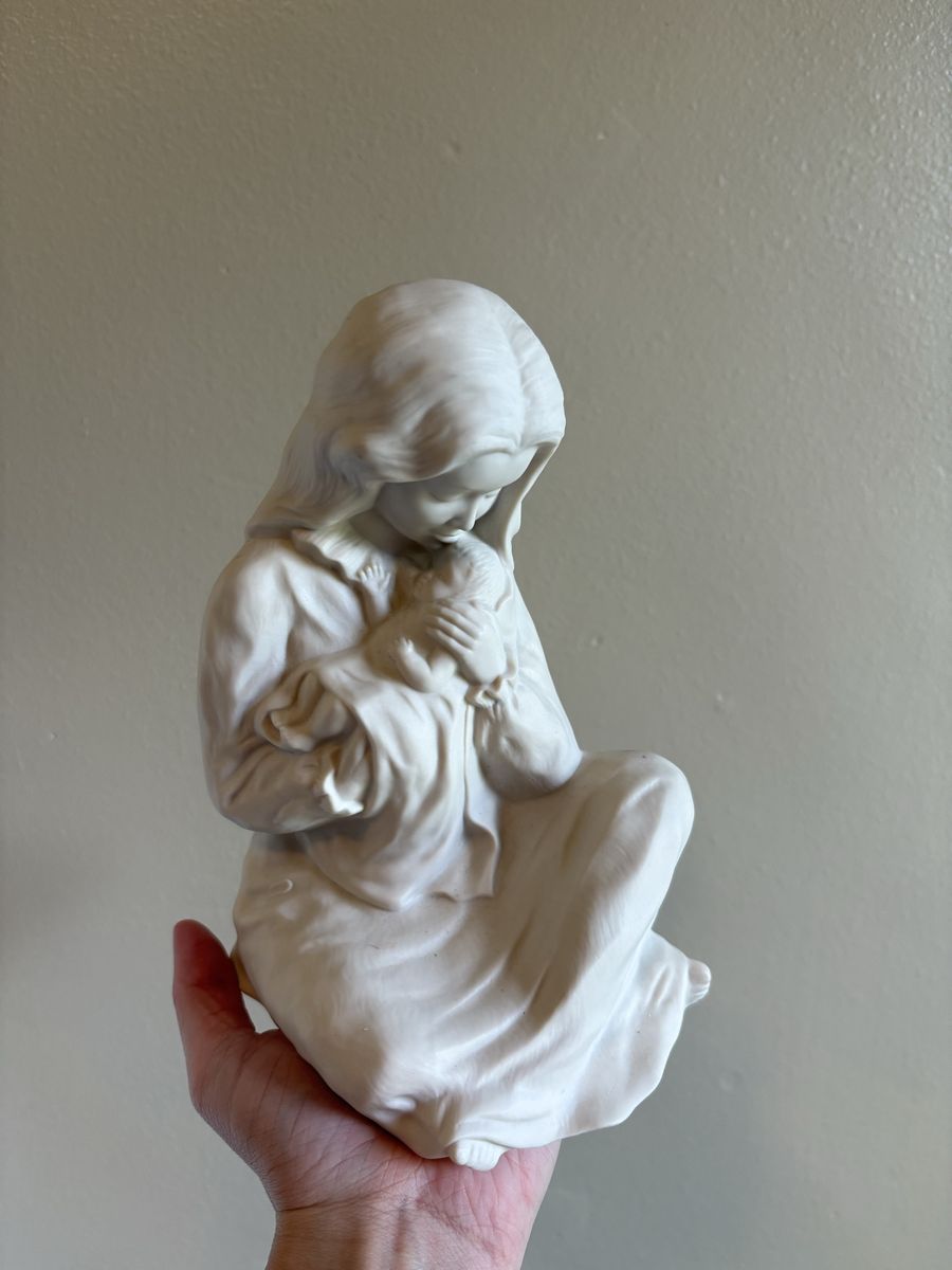 Vintage Ceramic Mother and Child Figurine White Matte