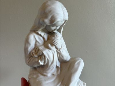 Vintage Ceramic Mother and Child Figurine White Matte