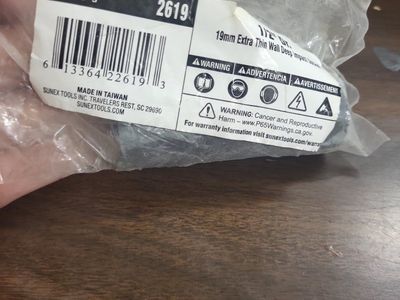 Sunex Tools 2619 1/2" Drive 19mm Extra Thin Wall Deep Impact Socket