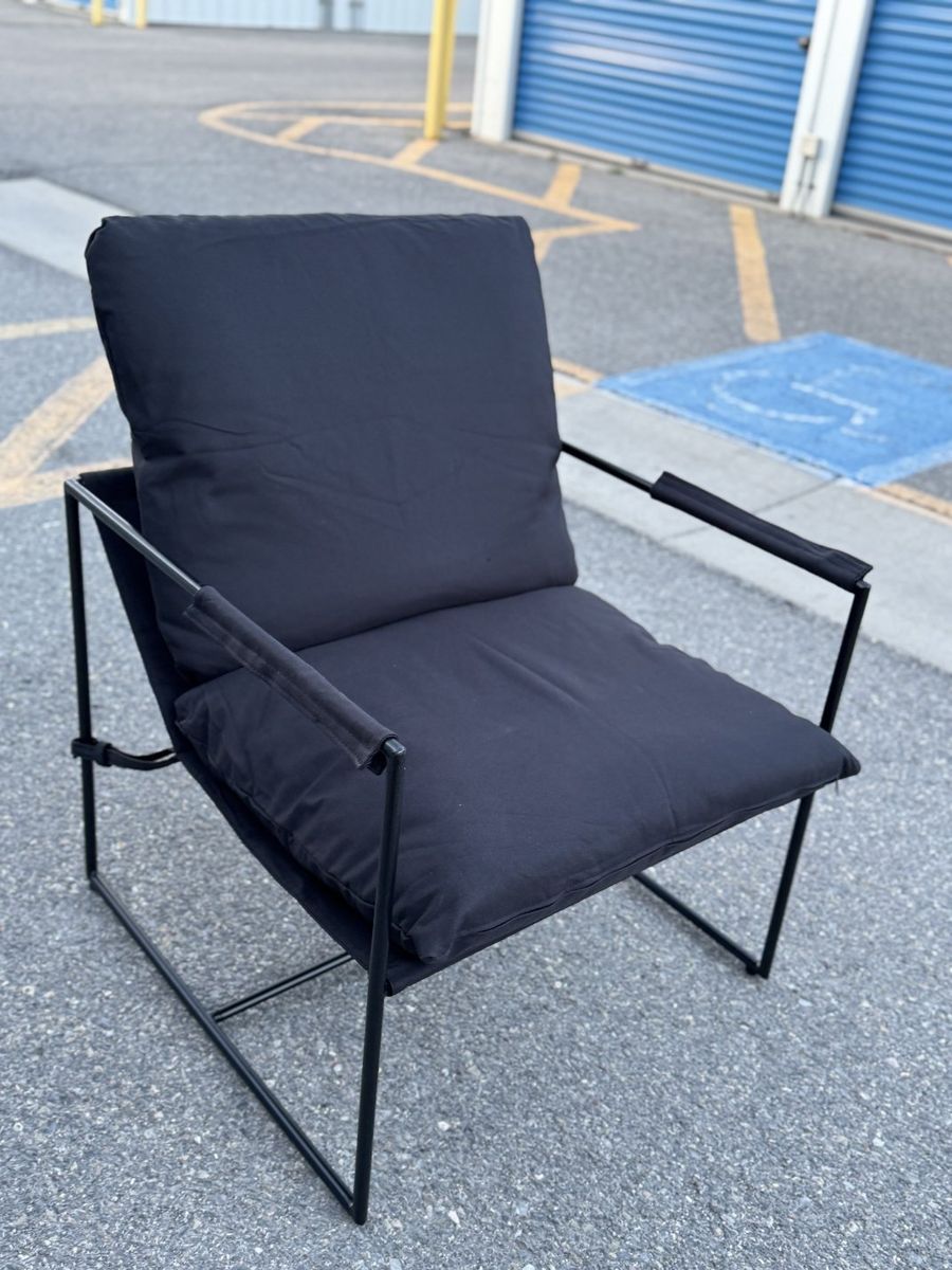 Modern Black Accent Chair - 5" Thick Cushion & Matte Black Frame - NEW