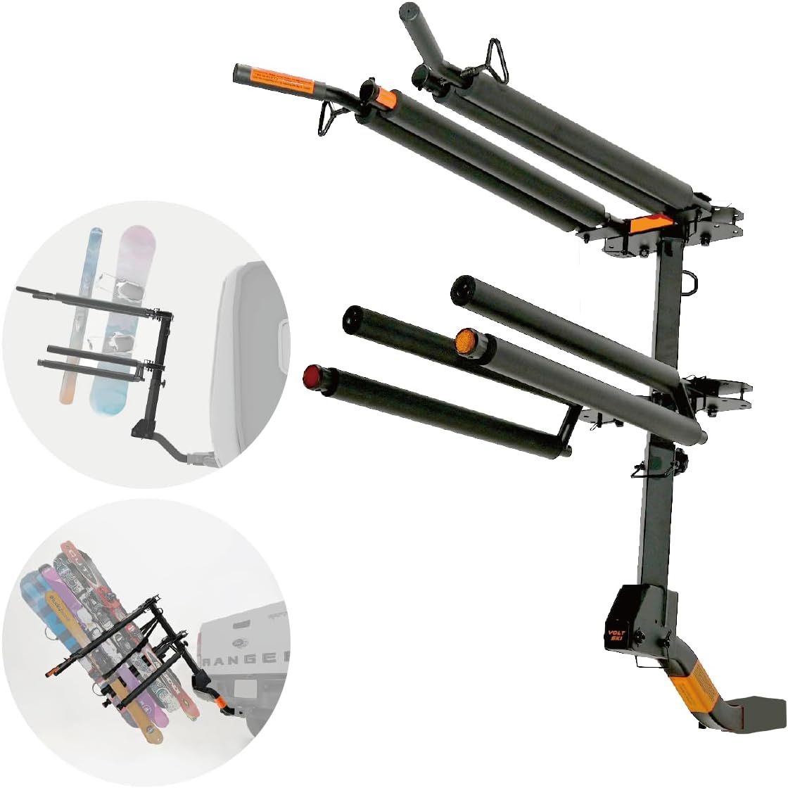 HYPERAX Volt SKI - Vertical Hitch-Mounted Ski & Snowboard, Tiltable Rack, Fits 2" Hitch Receiver
